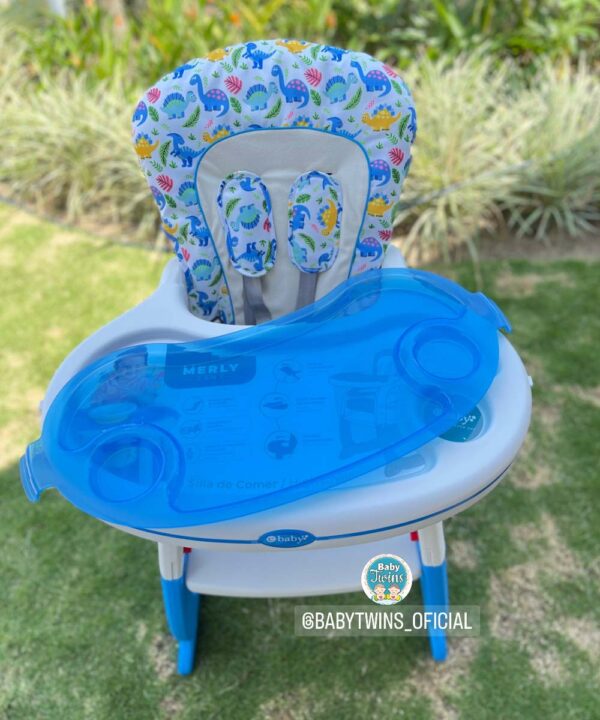 silla comedor 2 en 1 Merly azul con Dinosaurios